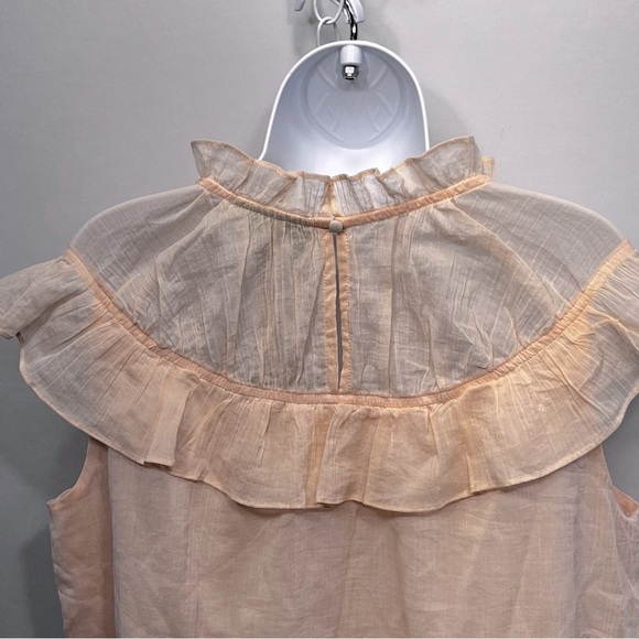 Ryegrass Top Peach Bisque Large Mock High Ruffle Neck Cotton Romantic Boho New - Picture 4 of 12